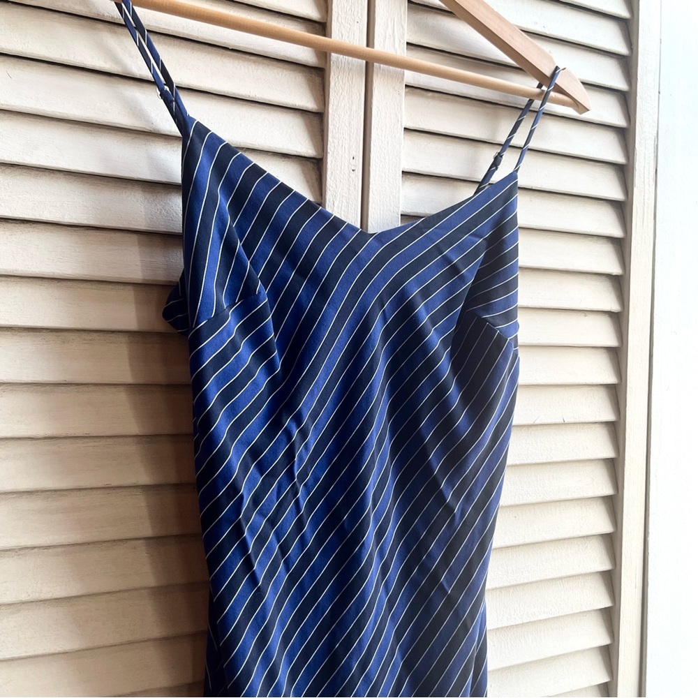 Banana Republic Silk Blend Diagonal Stripe Spaghetti Strap Slip Midi Dress